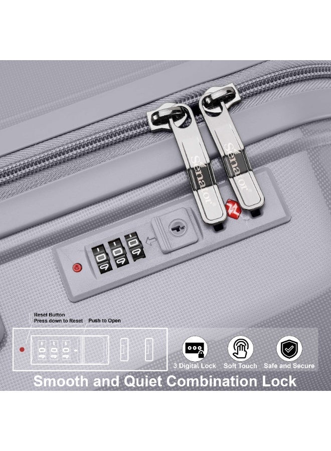 SENATOR Unisex Hard Case Large Checked Luggage Lightweight PP Fashion Trolley Luggage with 4 Double Spinner Wheel and 3-Digit Combination Lock KH1009 Light Grey - Image 5