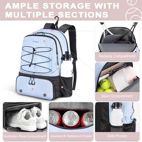 Arcoyard Tennis Bags For Women Men Tennis Backpack with Ventilated Shoe Compartment and Insulated Pocket Hold 2 Rackets Tennis Pickleball Balls and More Blue - Image 3