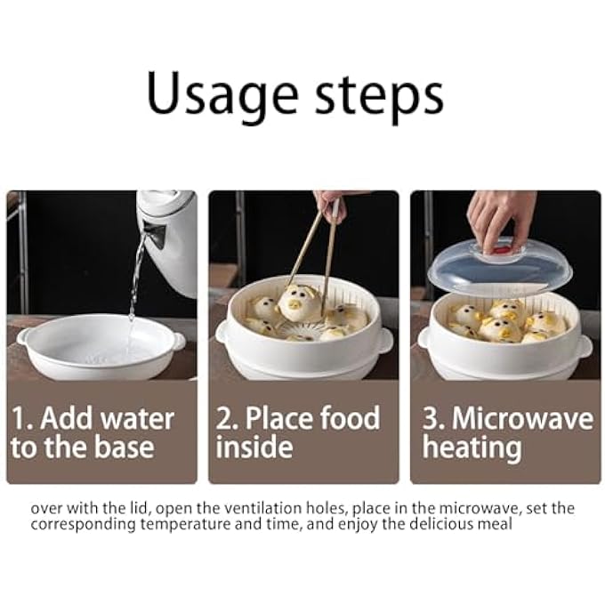 جهاز طهي بالبخار في الميكروويف، أواني طهي بالبخار في الميكروويف مع غطاء وصينية للخضراوات والأرز والبيض والزلابية والمعكرونة وطهي الطعام في غرفة الطعام والمطعم - Image 5