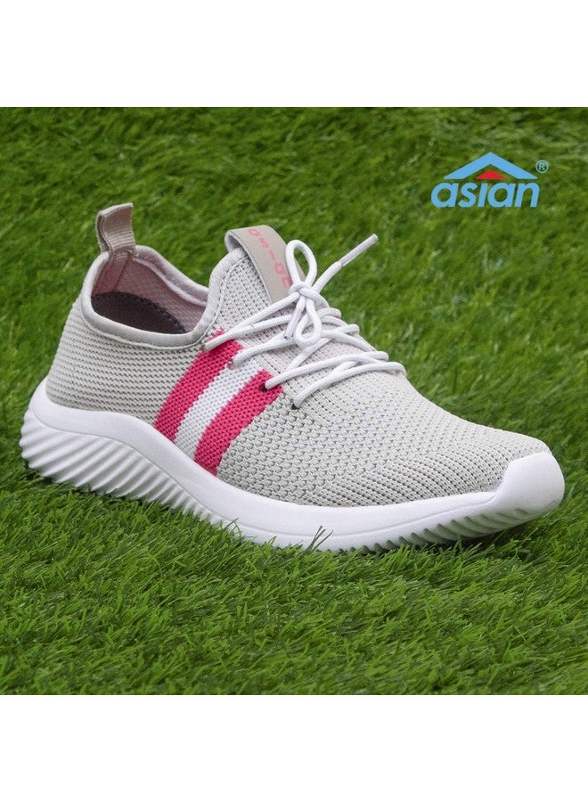 Asian ASIAN Women's Angel-04 Sports Running,Walking Gym Lightweight with Knitted Fabric Extra Cushion Casual Sneaker Shoes for Ladies and Girls Grey  - Image 3