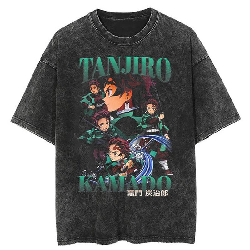 Anime T-Shirt Vintage Washed T-Shirt Men Unisex High Street 20 - Image 1