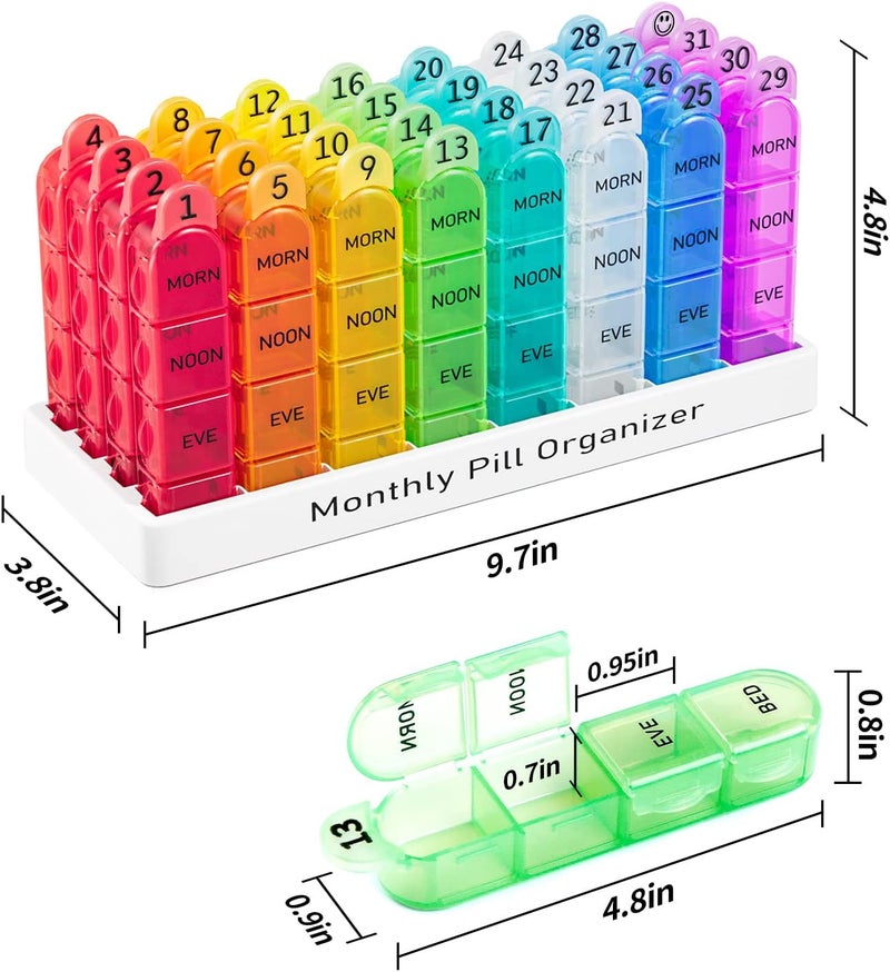 Daviky Monthly Pill Organizer 4 Times a Day, 30 Day Pill Organizer with Daily Pill Box Organizer, One Month Medicine Pill Case, 31 Day Pill Container Pill Holder to Hold Supplement and Medication - Image 2