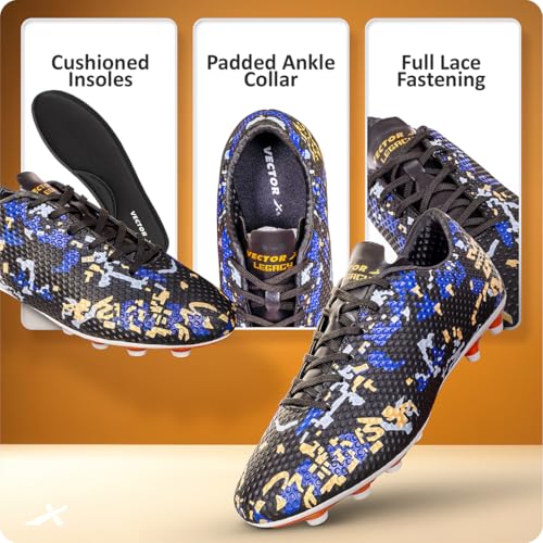 Vector X Legacy 3D Texture Imported TPU Fusing Upper with Electroplating TPU Sole Football Shoes for Men (Black-Gold,9) - Image 2