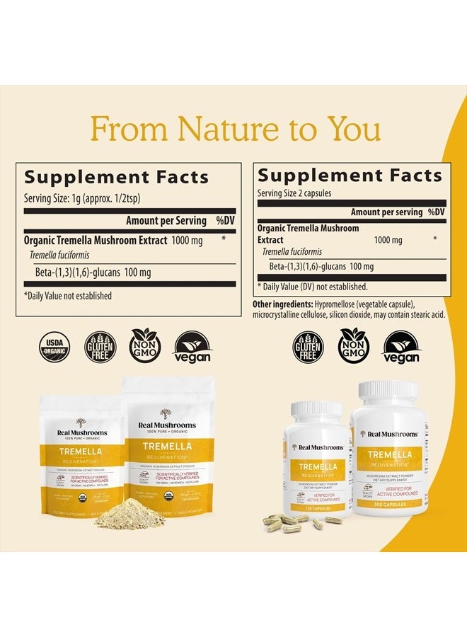 Real Mushrooms Tremella Mushroom Extract Powder (60 Servings) Mushroom Blend for Immune Support, Brain, and Skin - Vegan, Non-GMO, Organic Mushroom Supplements for Humans - Immune Support Supplement  - Image 2