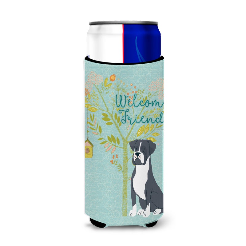 Caroline's Treasures ""Caroline's Treasures Welcome Friends Black Boxer Decorative Can Hugger  Multicolor""