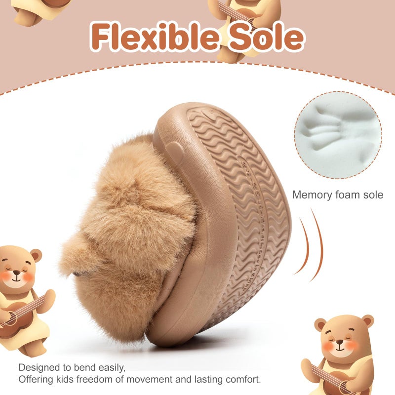 Drecage Toddler Kids Slippers Girls Boys House Shoes Winter Slippers Plush Warm Soft with Cute Cartoon Design Indoor Shoes 316 Khaki Capybara 13-13.5 Little Kid - Image 4