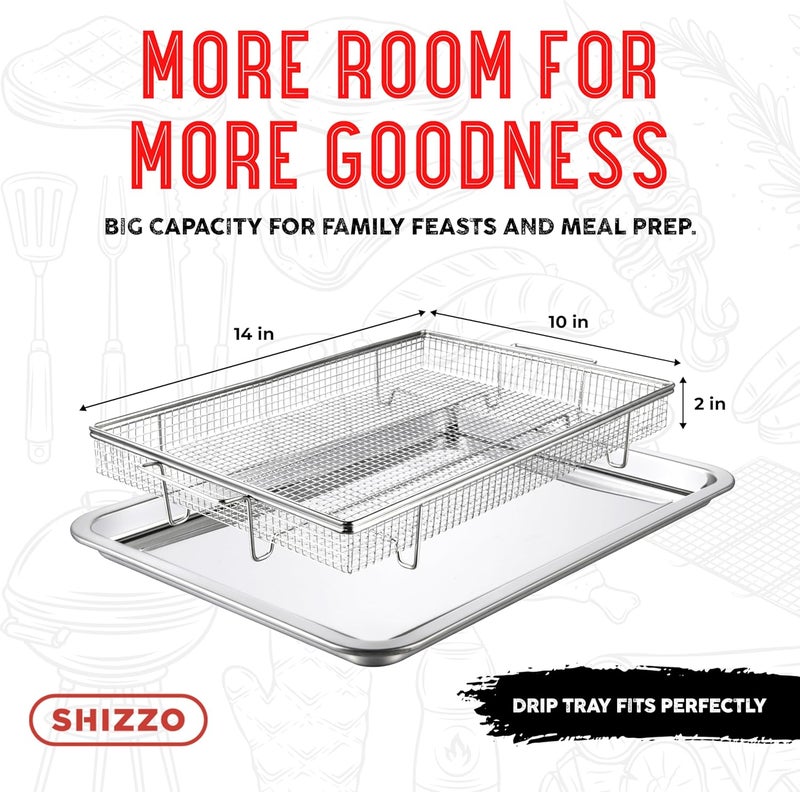 SHIZZO Air Fryer Basket for Oven– Large Stainless Steel Air Fryer Tray and Pan Set with 50 Parchment Papers & Food Tongs – Oven Air Fryer Basket for Baking, Grilling, Crisping - Kitchen Gift For Mom - Image 3