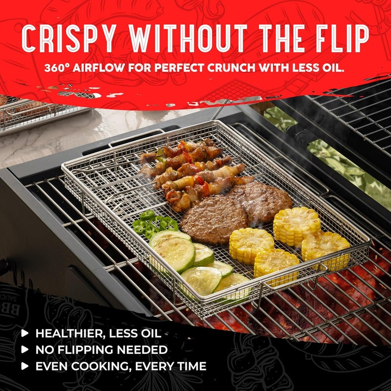 SHIZZO Air Fryer Basket for Oven– Large Stainless Steel Air Fryer Tray and Pan Set with 50 Parchment Papers & Food Tongs – Oven Air Fryer Basket for Baking, Grilling, Crisping - Kitchen Gift For Mom - Image 4