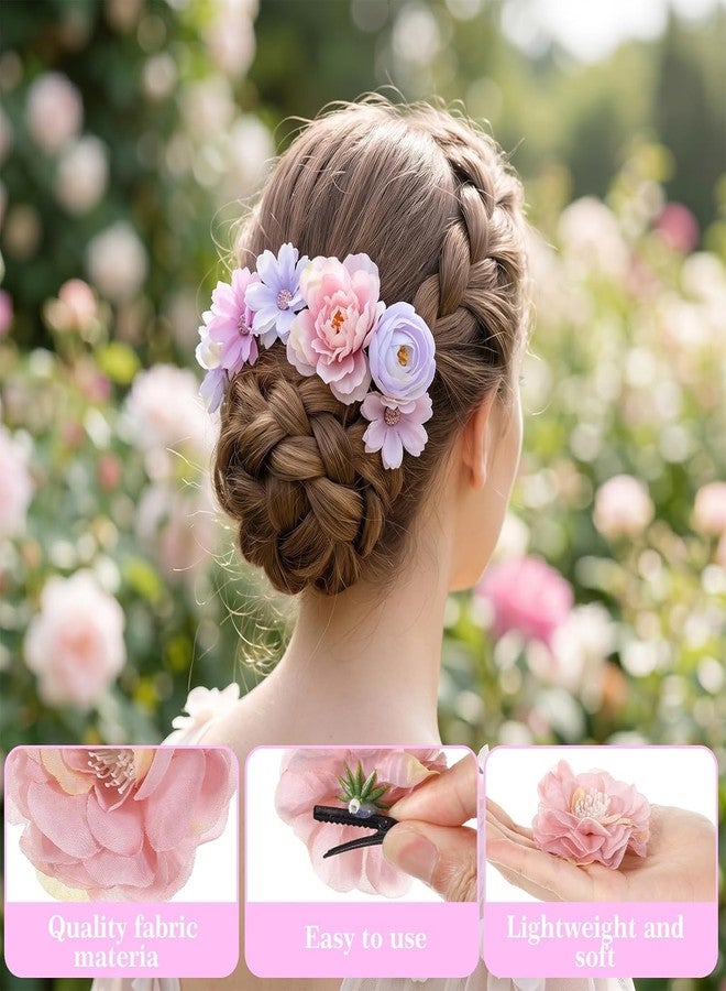Mannikin With Device Mannikin Flower Hair Pins Set, Multicolour, Fabric, Lightweight, Wedding Bridal Hair Clips for Girls, 10 Pieces - Image 3
