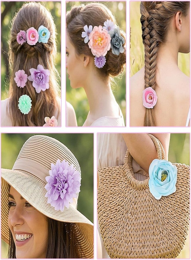 Mannikin With Device Mannikin Flower Hair Pins Set, Multicolour, Fabric, Lightweight, Wedding Bridal Hair Clips for Girls, 10 Pieces - Image 2