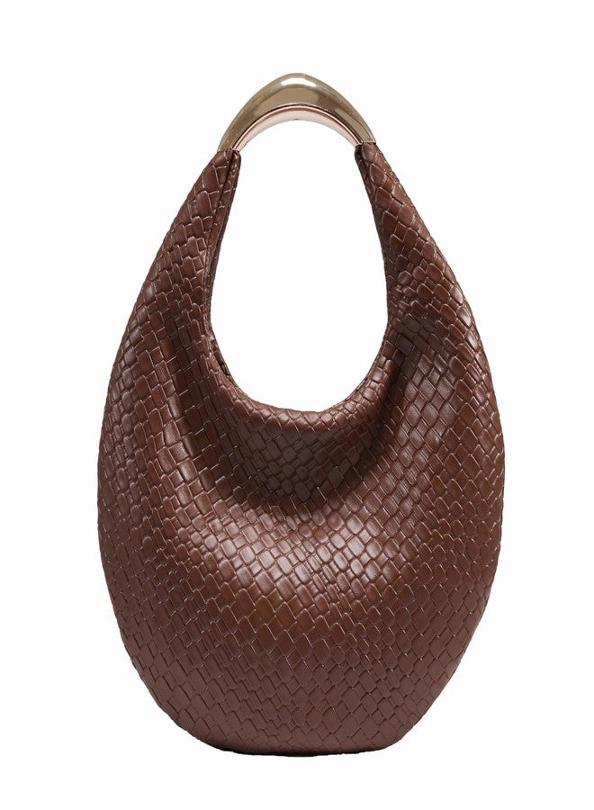 PHILOMENA Women's Braided Leather Hobo Bag, Handmade Woven Top Handle Shoulder Handbag Lightweight & Stylish Underarm Purse (Coffee) - Image 1