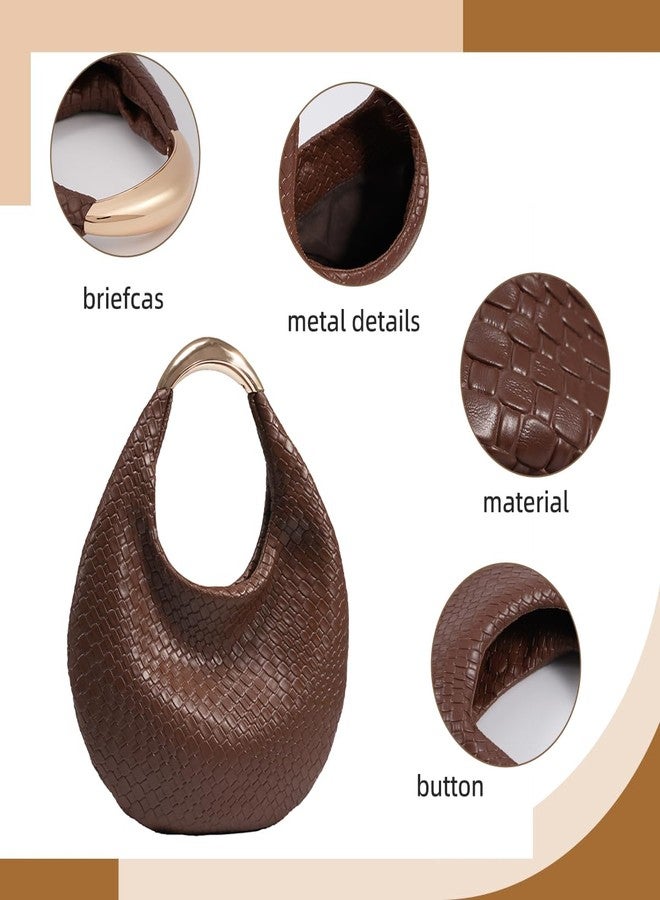PHILOMENA Women's Braided Leather Hobo Bag, Handmade Woven Top Handle Shoulder Handbag Lightweight & Stylish Underarm Purse (Coffee) - Image 3