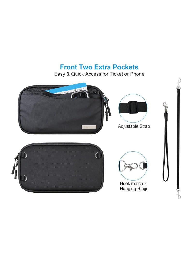 لاكدو حامل جواز سفر عائلي للنساء والرجال، منظم وثائق السفر وبطاقات الائتمان، حقيبة مقاومة للماء مع حزام معصم ورقبة قابل للازالة، مستلزمات السفر المحمولة، اسود - Image 4