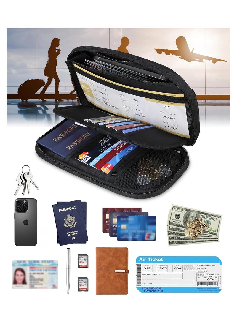 لاكدو حامل جواز سفر عائلي للنساء والرجال، منظم وثائق السفر وبطاقات الائتمان، حقيبة مقاومة للماء مع حزام معصم ورقبة قابل للازالة، مستلزمات السفر المحمولة، اسود - Image 3