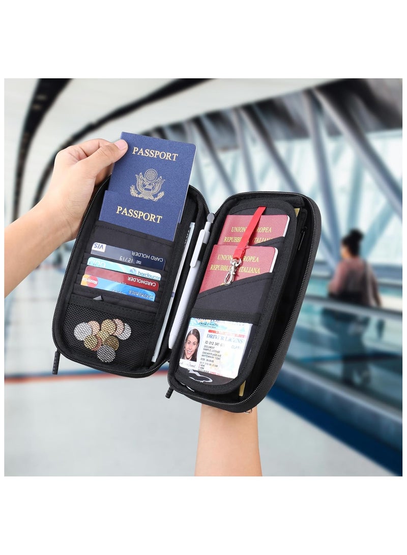 لاكدو حامل جواز سفر عائلي للنساء والرجال، منظم وثائق السفر وبطاقات الائتمان، حقيبة مقاومة للماء مع حزام معصم ورقبة قابل للازالة، مستلزمات السفر المحمولة، اسود - Image 5