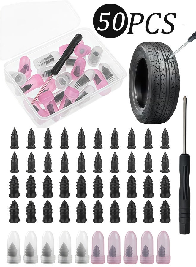 50 Pcs Tire Repair Rubber Nail Screws,Self-Service Fast Tire Puncture Repair Tool Kit,2 Sizes Universal Tire Plug Kit for Car Motorcycle Truck Jeep and Bicycle - Image 1