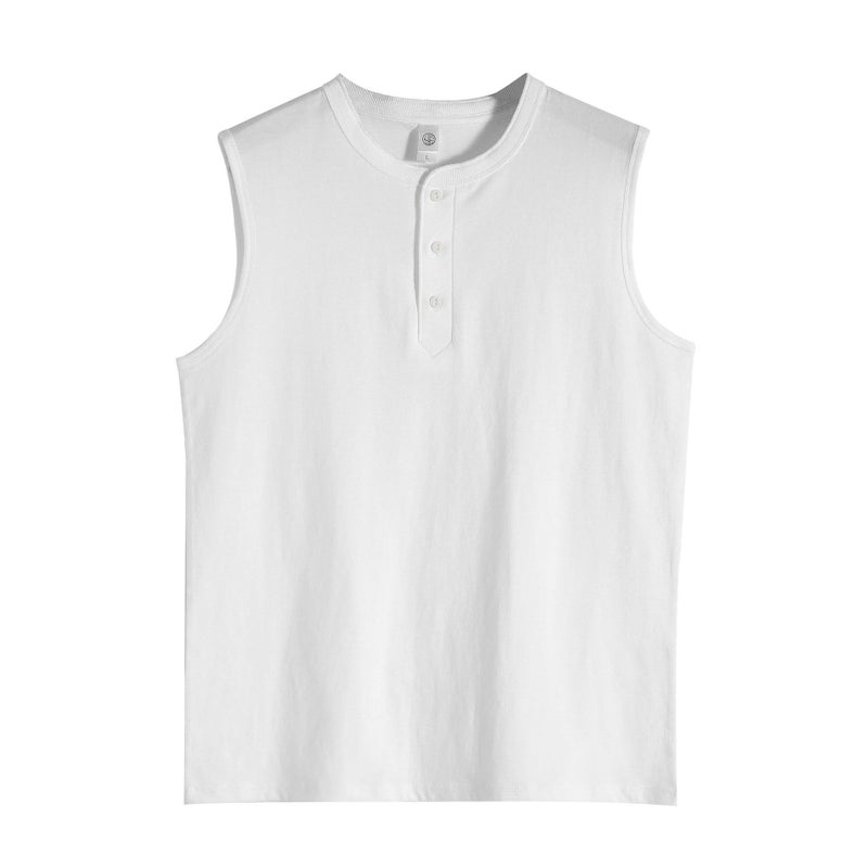 American Retro Henry Collar Vest 250G Heavy Cotton Henry Shirt Loose Solid Color Sleeveless T-Shirt - Image 1