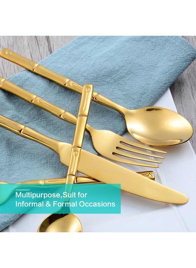 Flatasy Flatware Set Gold Silverware Set Stainless Steel Bamboo Handle Cutlery Set Mirror Polished 40 Pieces for Home Kitchen Restaurant Hotel Wedding Housewarming Gift Service for 8 - Image 4