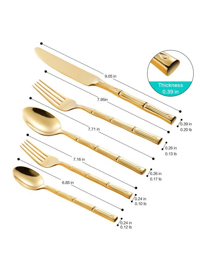 Flatasy Flatware Set Gold Silverware Set Stainless Steel Bamboo Handle Cutlery Set Mirror Polished 40 Pieces for Home Kitchen Restaurant Hotel Wedding Housewarming Gift Service for 8 - Image 5