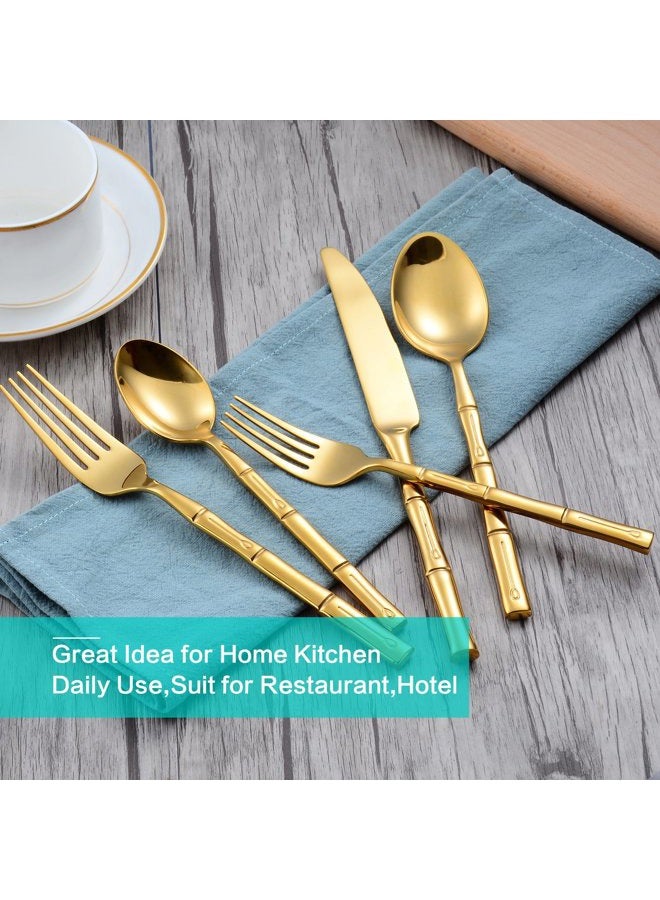 Flatasy Flatware Set Gold Silverware Set Stainless Steel Bamboo Handle Cutlery Set Mirror Polished 40 Pieces for Home Kitchen Restaurant Hotel Wedding Housewarming Gift Service for 8 - Image 2