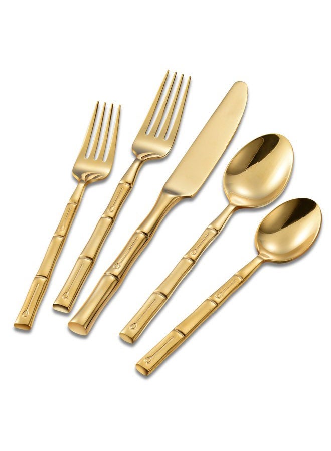 Flatasy Flatware Set Gold Silverware Set Stainless Steel Bamboo Handle Cutlery Set Mirror Polished 40 Pieces for Home Kitchen Restaurant Hotel Wedding Housewarming Gift Service for 8 - Image 1