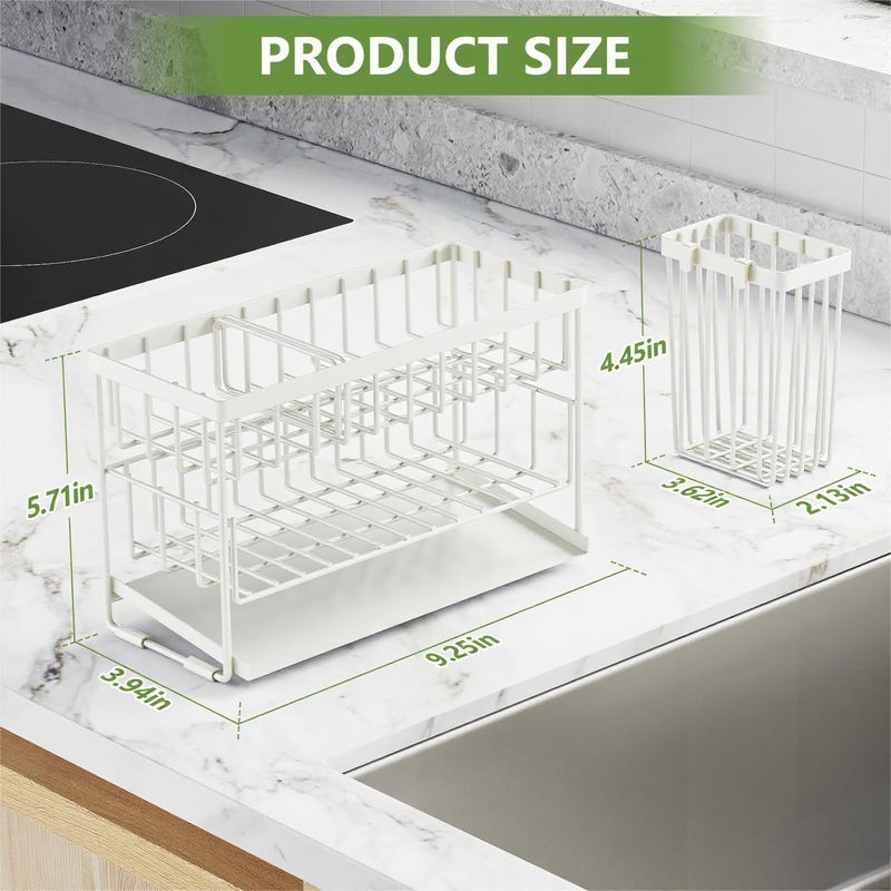 Cisily White 2-Tier Kitchen Sink Caddy Organzier Rack with Flexible Dish Brush Holder, Sponge Holder for Kitchen Sink Countertop Organization Storage,Home Decor Accessories - Image 2