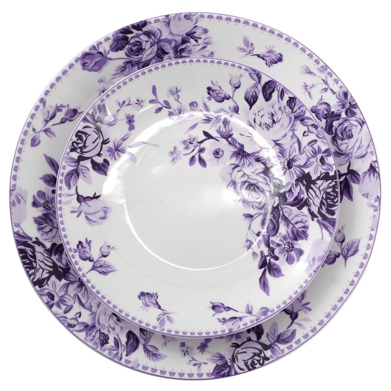 Elama Traditional Rose 16 Piece Porcelain Dinnerwar/Tableware Set, Service for 4 (Purple) - Image 3