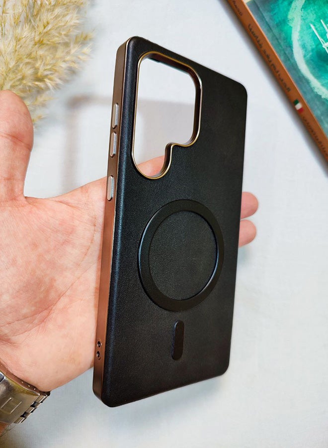 Leather Case CompatibleWith Phone Samsung Galaxy S25 Ultra, Supports MagSafe Wireless Charging, Shock-Resistant Cover, Made Of Premium Leather That Acquires A Natural Patina Over Time, Raised Camera Protector Protects The Lens Assembly, With Inner Lining, For Phone Samsung Galaxy S25 Ultra - Black - Image 5