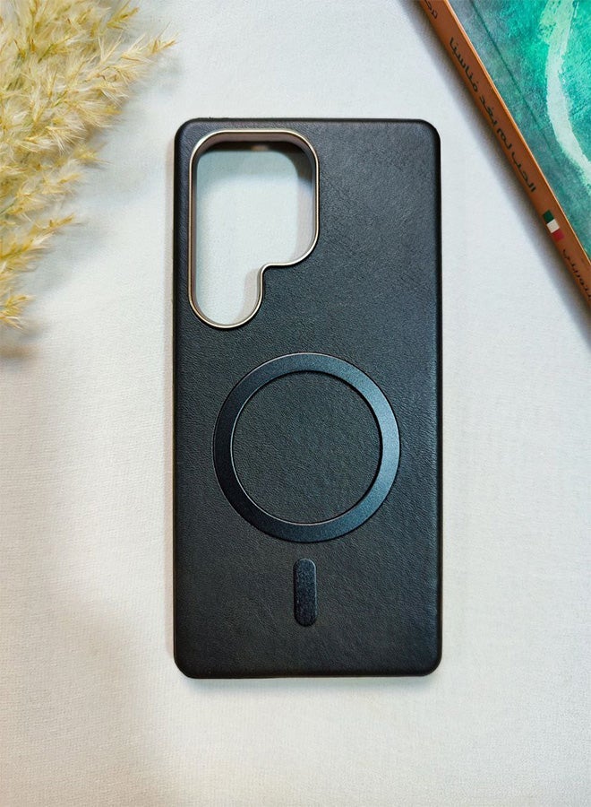 Leather Case CompatibleWith Phone Samsung Galaxy S25 Ultra, Supports MagSafe Wireless Charging, Shock-Resistant Cover, Made Of Premium Leather That Acquires A Natural Patina Over Time, Raised Camera Protector Protects The Lens Assembly, With Inner Lining, For Phone Samsung Galaxy S25 Ultra - Black - Image 2