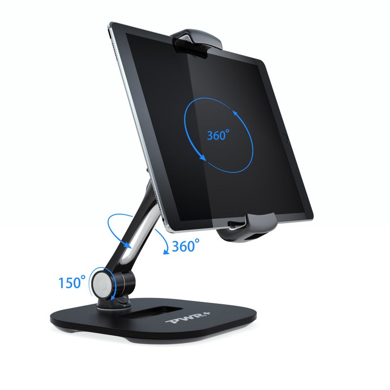 PWR+ Tablet Stands and Holders Adjustable: Tablet Cell Phone Holder 360 Degree Swivel Angle Rotation for 4 to 11 inches Tab Phone iPad Samsung Galaxy Perfect POS Kitchen Bedside Office Table Reception - Image 2