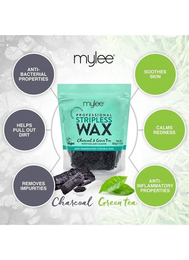 mylee - Mylee Professional Hard Wax Beads 500g, Stripless Wax Depilatory Waxing Pellets Solid Film Beans No Strip Needed, Painless Gentle Hair Removal of Full Body, Face & Bikini Line (Charcoal & Green Tea) - Image 1