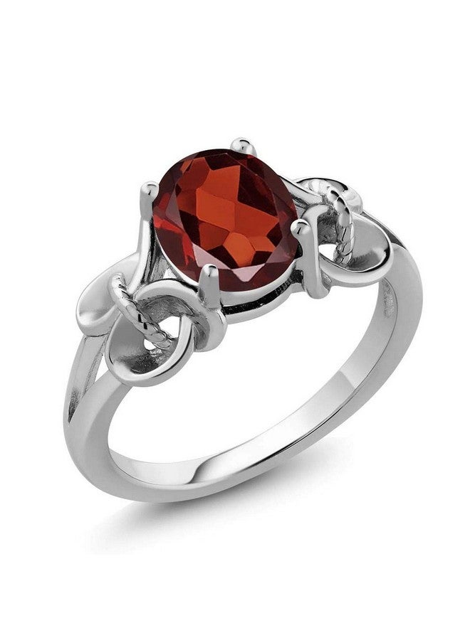 GEM STONE KING خاتم من الفضة الإسترلينية 925 مع حجر العقيق الأحمر للنساء (2.13 قيراط بيضاوي 9X7 مم متوفر بأحجام 5، 6، 7، 8، 9) - Image 1