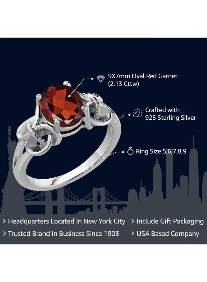 GEM STONE KING خاتم من الفضة الإسترلينية 925 مع حجر العقيق الأحمر للنساء (2.13 قيراط بيضاوي 9X7 مم متوفر بأحجام 5، 6، 7، 8، 9) - Image 2