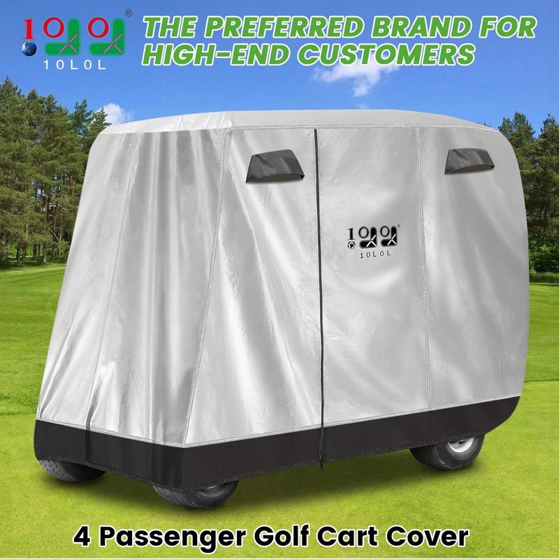 10L0L Universal Golf Cart Cover for 2+2/4 Passenger Yamaha, EZGO, Club Car - 420D Waterproof, Windproof, Sunproof Full Cover with 3-Zipper Doors, Durable Outdoor Protection for Lifted & Standard Carts - Image 2