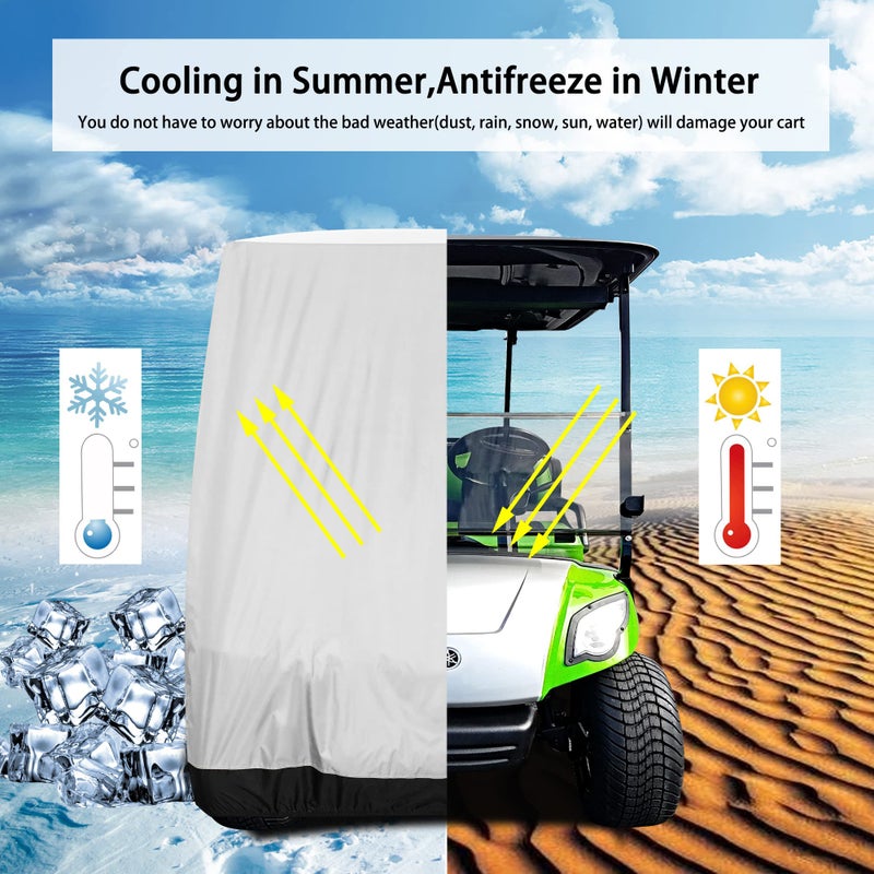 10L0L Universal Golf Cart Cover for 2+2/4 Passenger Yamaha, EZGO, Club Car - 420D Waterproof, Windproof, Sunproof Full Cover with 3-Zipper Doors, Durable Outdoor Protection for Lifted & Standard Carts - Image 3