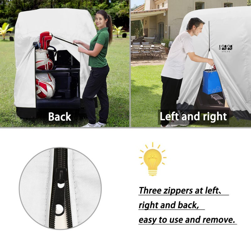 10L0L Universal Golf Cart Cover for 2+2/4 Passenger Yamaha, EZGO, Club Car - 420D Waterproof, Windproof, Sunproof Full Cover with 3-Zipper Doors, Durable Outdoor Protection for Lifted & Standard Carts - Image 4