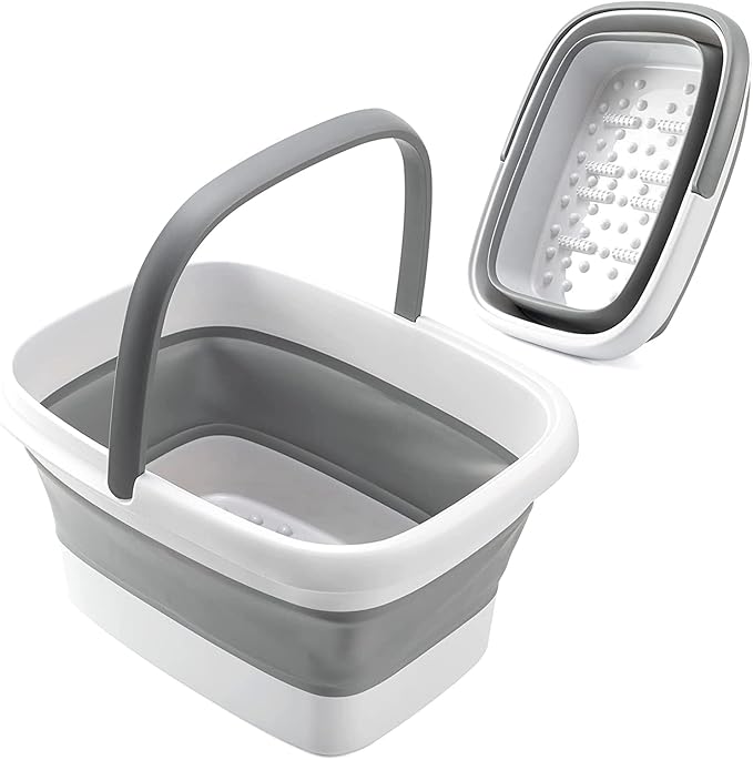 ALINK Collapsible Foot Bath Basin with Handle 15L4 Gallons Massaging Tub for Foot Soaking Pedicure Gray - Image 1
