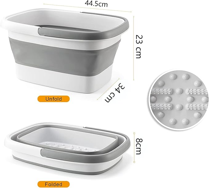 ALINK Collapsible Foot Bath Basin with Handle 15L4 Gallons Massaging Tub for Foot Soaking Pedicure Gray - Image 2
