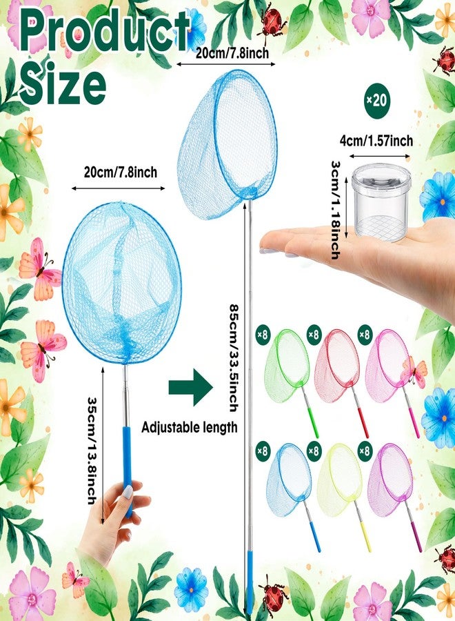 Arrowbash 48 Pcs Kids Butterfly Fishing Nets Bulk Colorful Telescopic Butterfly Fishing Nets with Stainless Steel Pole Handle 34 Inch with 20 Pcs Plastic Insect Bottle Nature Exploration Toys - Image 2