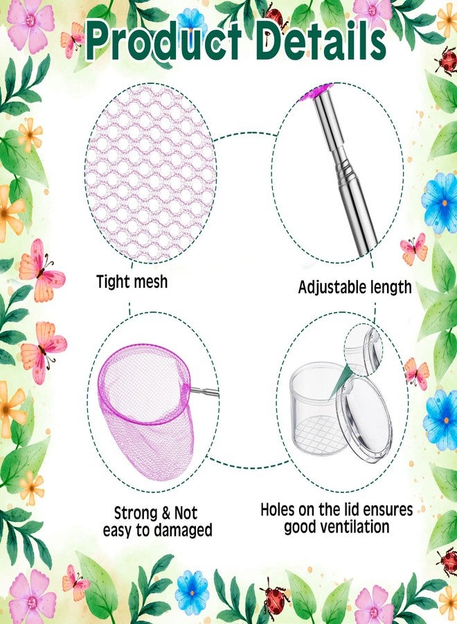 Arrowbash 48 Pcs Kids Butterfly Fishing Nets Bulk Colorful Telescopic Butterfly Fishing Nets with Stainless Steel Pole Handle 34 Inch with 20 Pcs Plastic Insect Bottle Nature Exploration Toys - Image 3