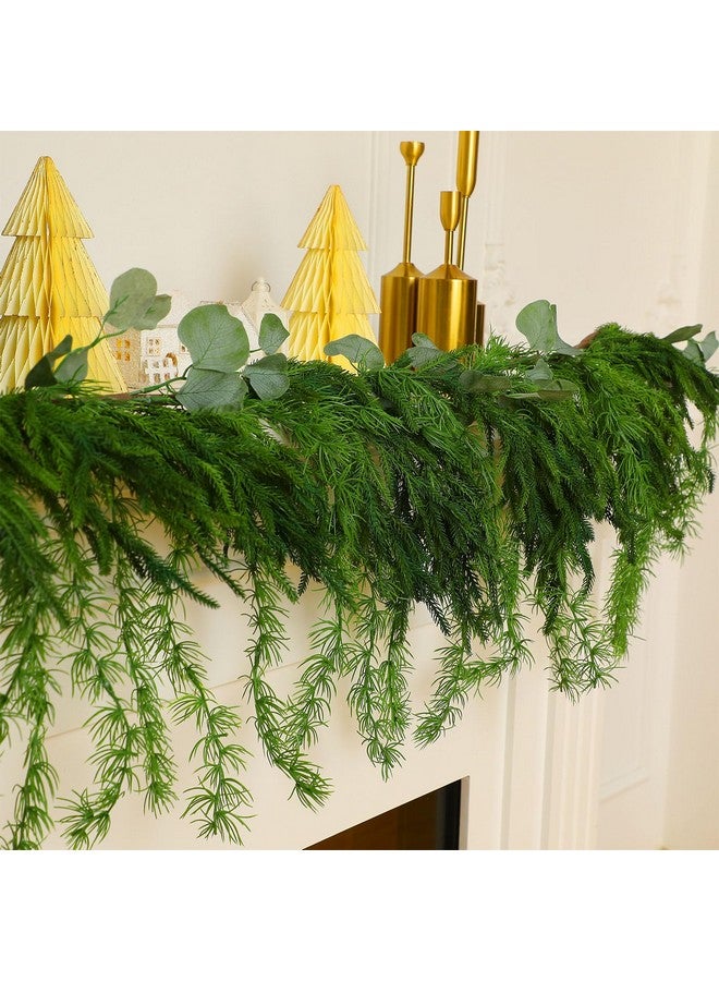 Cindeer Christmas Garlands Norfolk Pine Garland Realistic Artificial Faux Greenery Garland Cedar Garland for Mantle Holiday Indoor Outdoor Fireplace Winter Christmas Decorations(1 Pcs,9 Feet) - Image 2