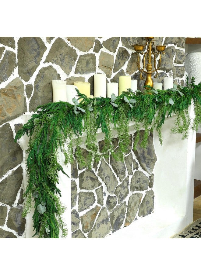 Cindeer Christmas Garlands Norfolk Pine Garland Realistic Artificial Faux Greenery Garland Cedar Garland for Mantle Holiday Indoor Outdoor Fireplace Winter Christmas Decorations(1 Pcs,9 Feet) - Image 1