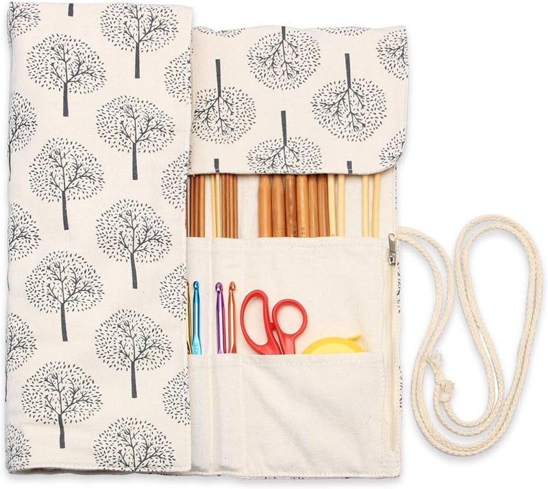 Teamoy Knitting Needles Holder Case(up to 14 Inches), Rolling Organizer for Straight and Circular Knitting Needles, Crochet Hooks and Accessories, Tree - NO Accessories Included - Image 5