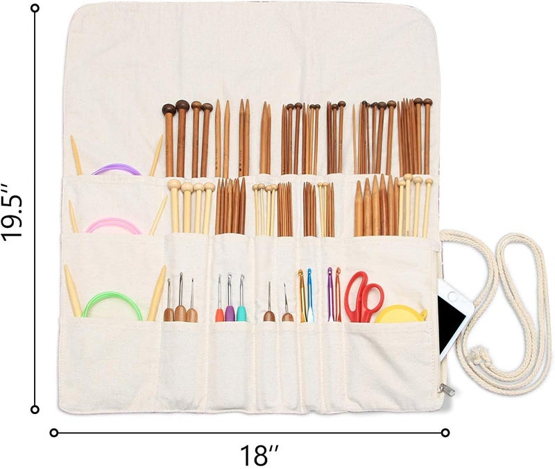 Teamoy Knitting Needles Holder Case(up to 14 Inches), Rolling Organizer for Straight and Circular Knitting Needles, Crochet Hooks and Accessories, Tree - NO Accessories Included - Image 4