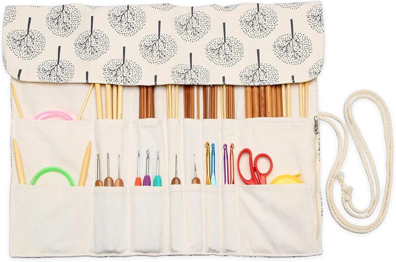 Teamoy Knitting Needles Holder Case(up to 14 Inches), Rolling Organizer for Straight and Circular Knitting Needles, Crochet Hooks and Accessories, Tree - NO Accessories Included - Image 1