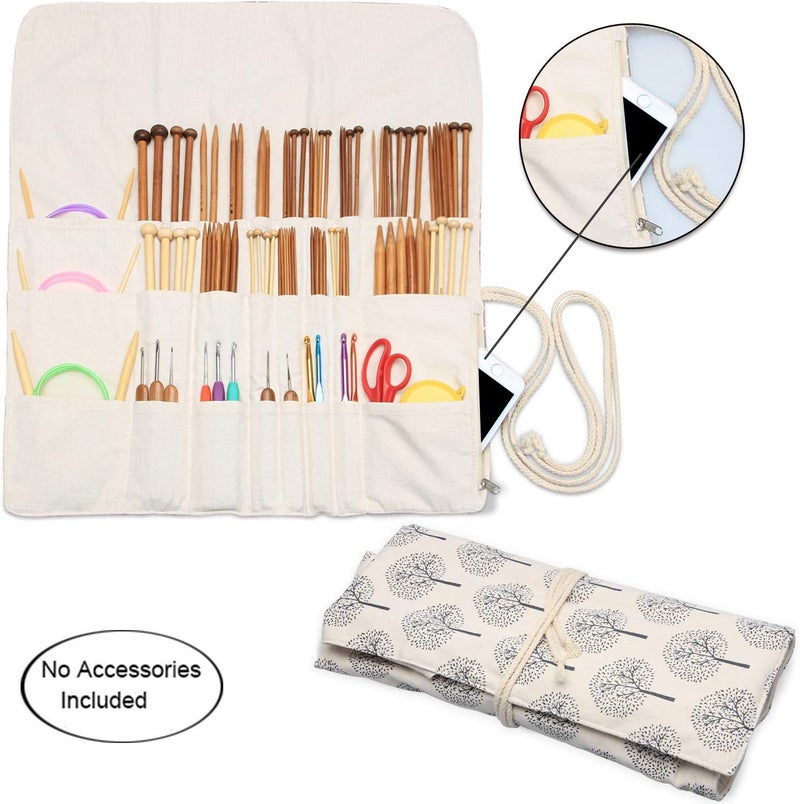 Teamoy Knitting Needles Holder Case(up to 14 Inches), Rolling Organizer for Straight and Circular Knitting Needles, Crochet Hooks and Accessories, Tree - NO Accessories Included - Image 2