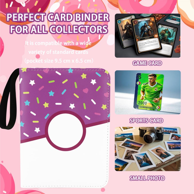 Piefectpie 4 Pocket Card Binder 400 Card Holder Album, Pink Donut Trading Cards Holder Zipper Binder for Girl Teen Collection (Purple Donut, 400 Pocket) - Image 5