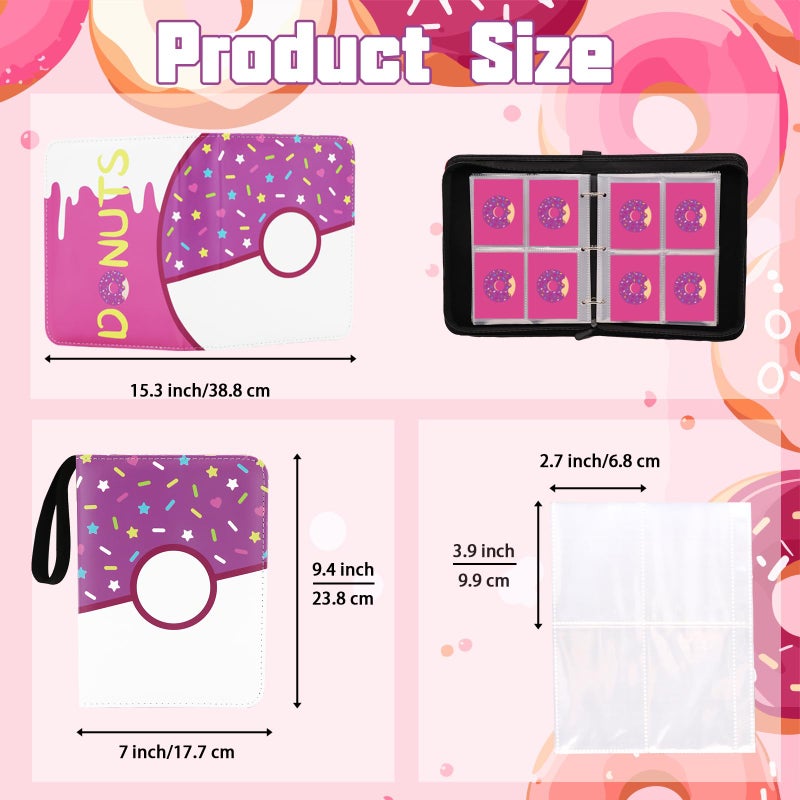 Piefectpie 4 Pocket Card Binder 400 Card Holder Album, Pink Donut Trading Cards Holder Zipper Binder for Girl Teen Collection (Purple Donut, 400 Pocket) - Image 4