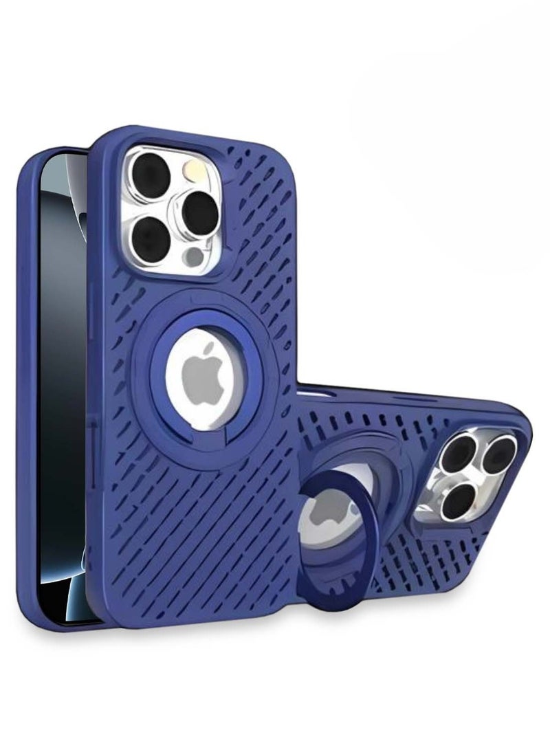 Wtech Apple iPhone 16 Pro Max 2024 Premium Silicone Magsafe with Ring Finger Grip Case Cover - Navy Blue - Image 1