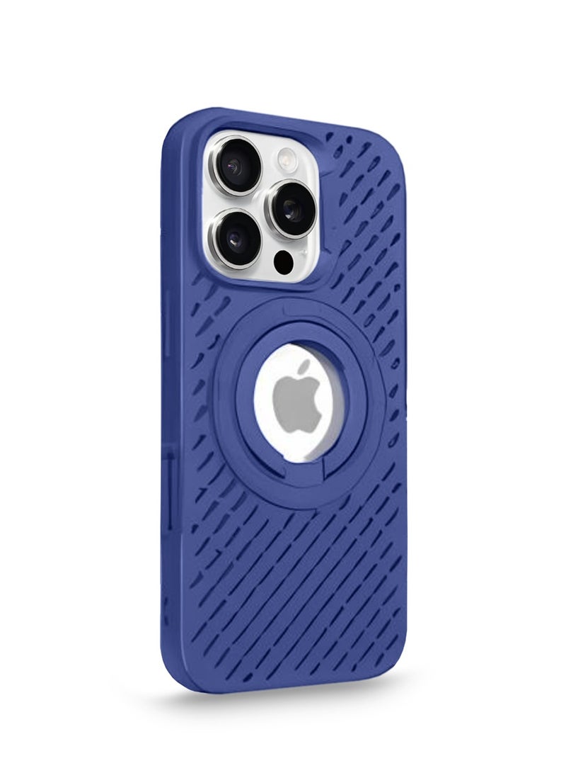 Wtech Apple iPhone 16 Pro Max 2024 Premium Silicone Magsafe with Ring Finger Grip Case Cover - Navy Blue - Image 2